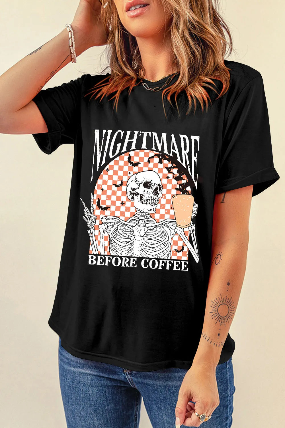 Nightmare Before Coffee Graphic Tee Round Neck Short Sleeve