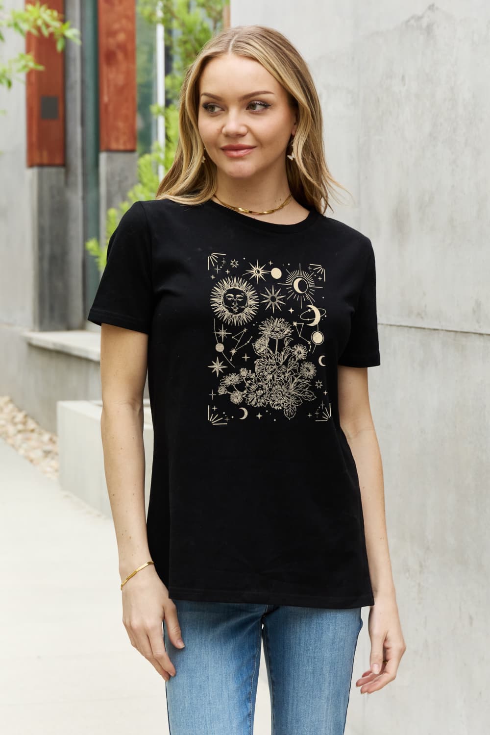 Celestial Graphic Round Neck Short Sleeve T-Shirt