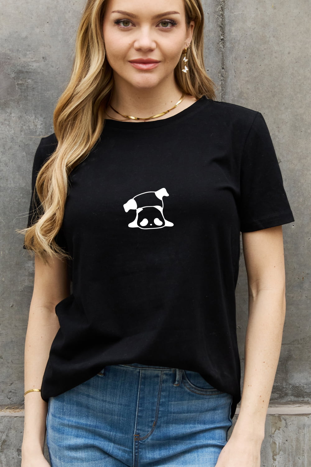 Panda Graphic Round Neck Short Sleeve T-Shirt