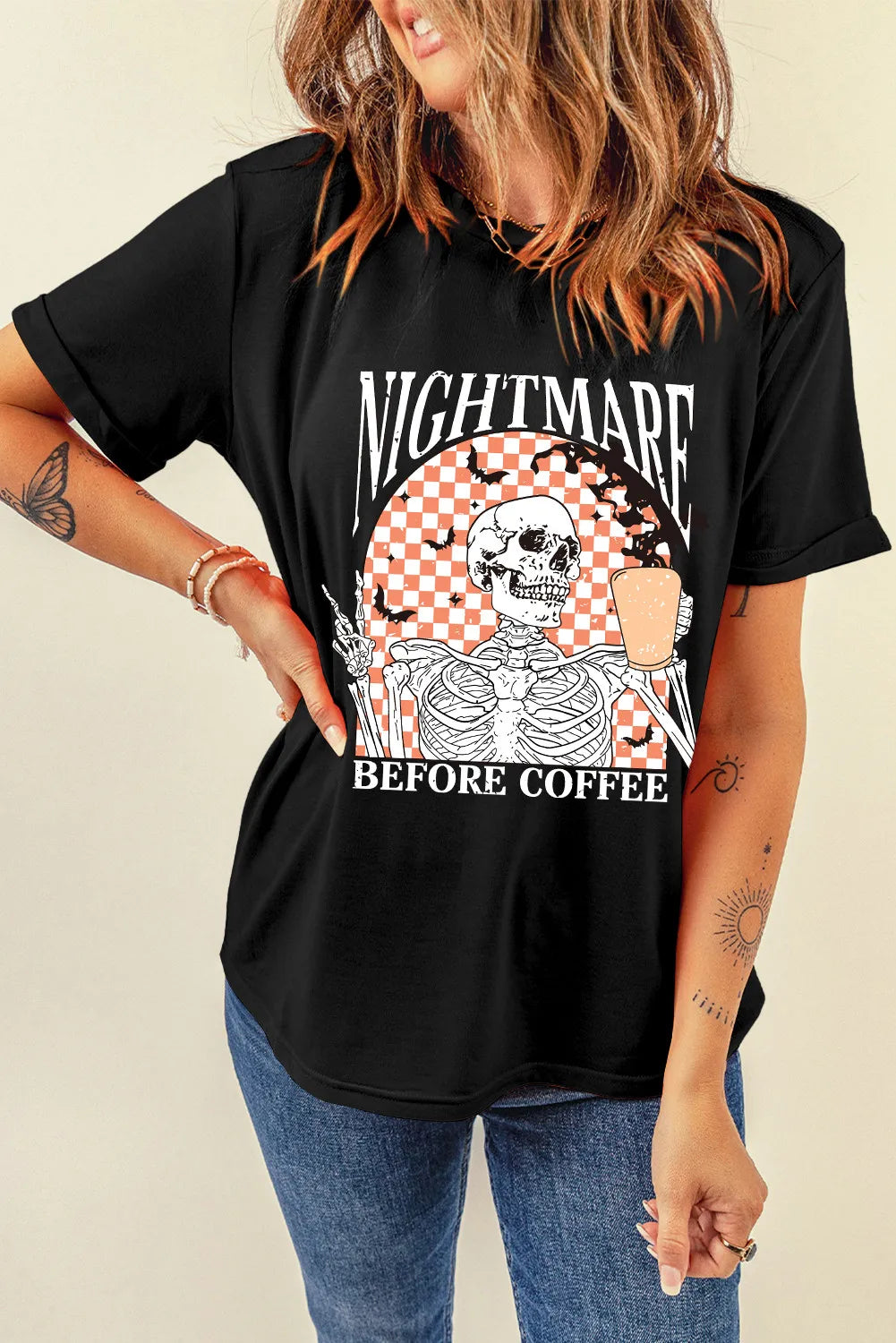 Nightmare Before Coffee Graphic Tee Round Neck Short Sleeve