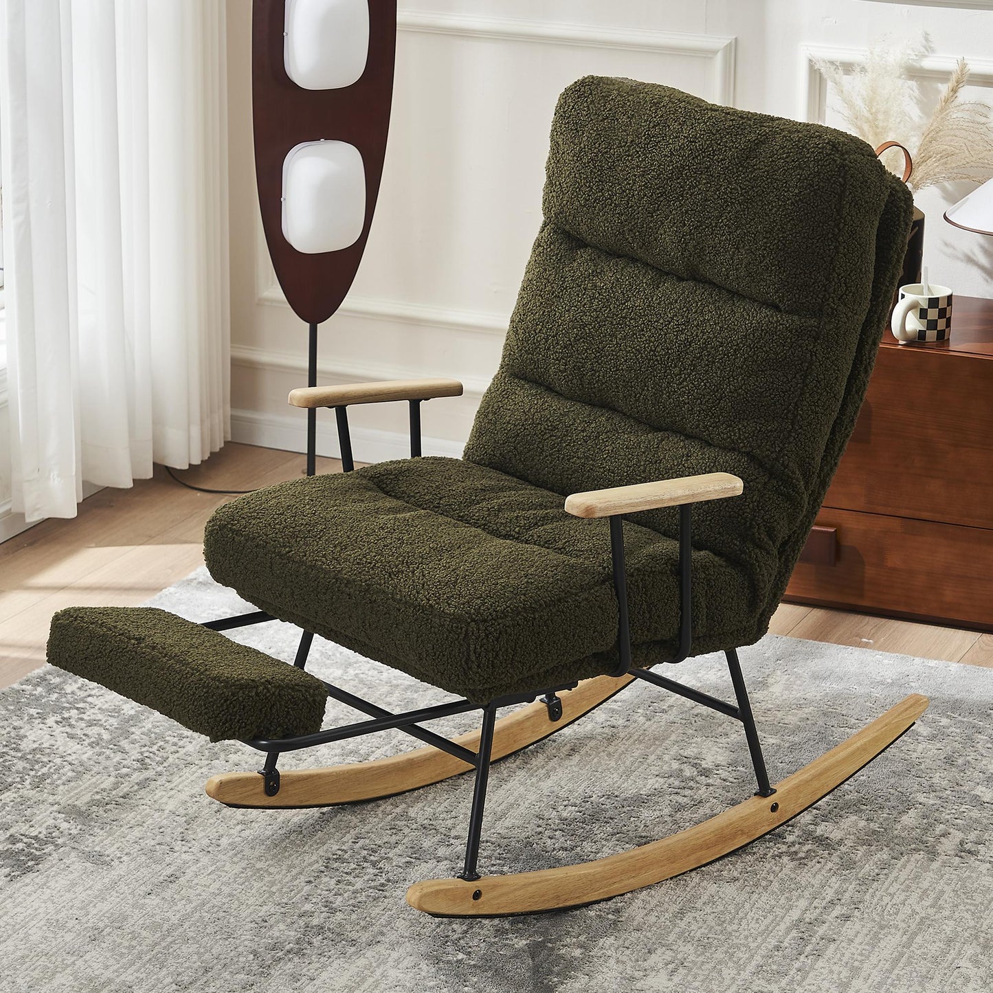 Modern Gliding Rocking Chair with Adjustable Recline, High Back & Retractable Footrest for Living Room, Bedroom, and Nursery