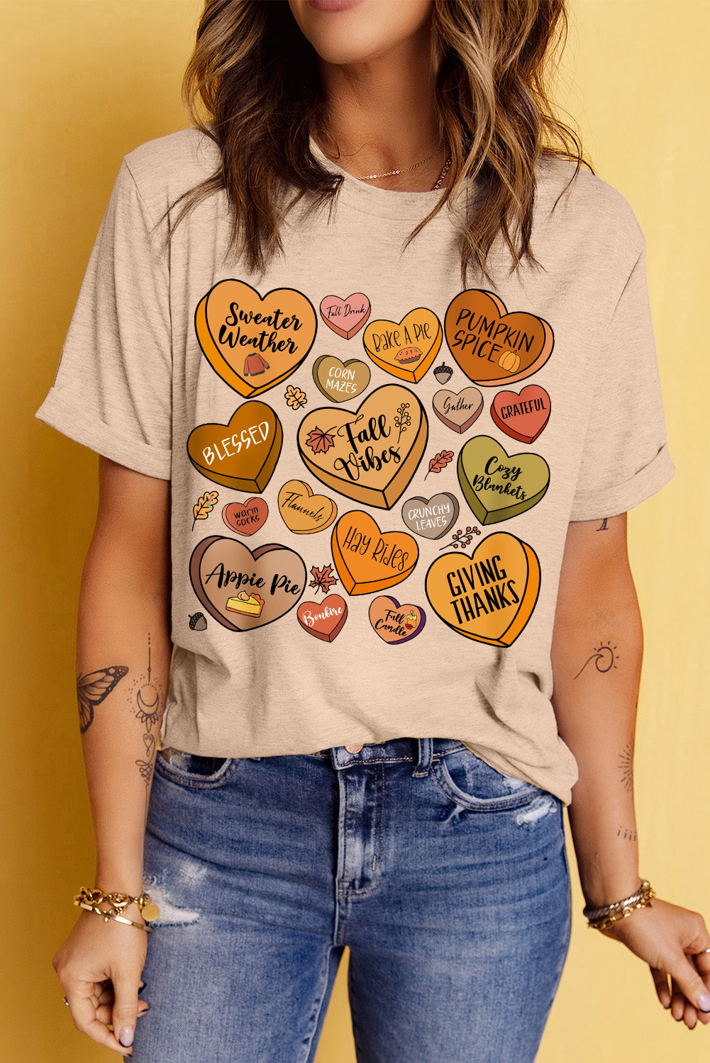 Hearts Graphic Round Neck Short Sleeve T-Shirt