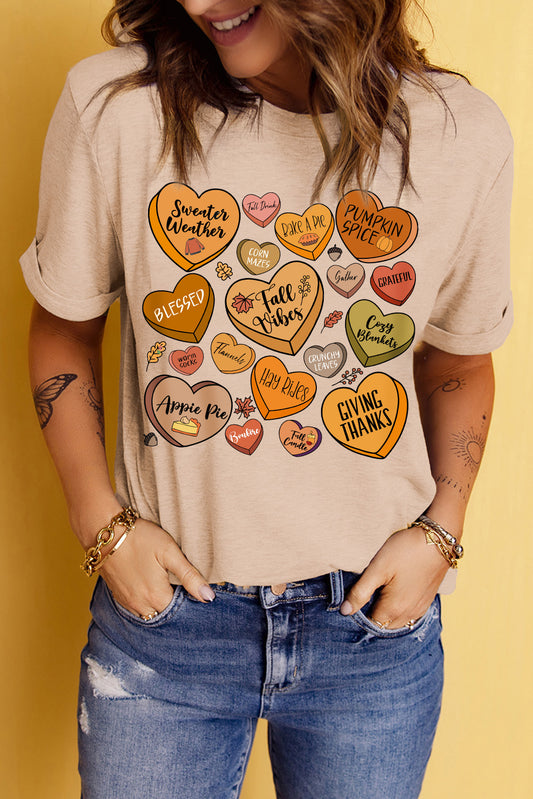 Hearts Graphic Round Neck Short Sleeve T-Shirt