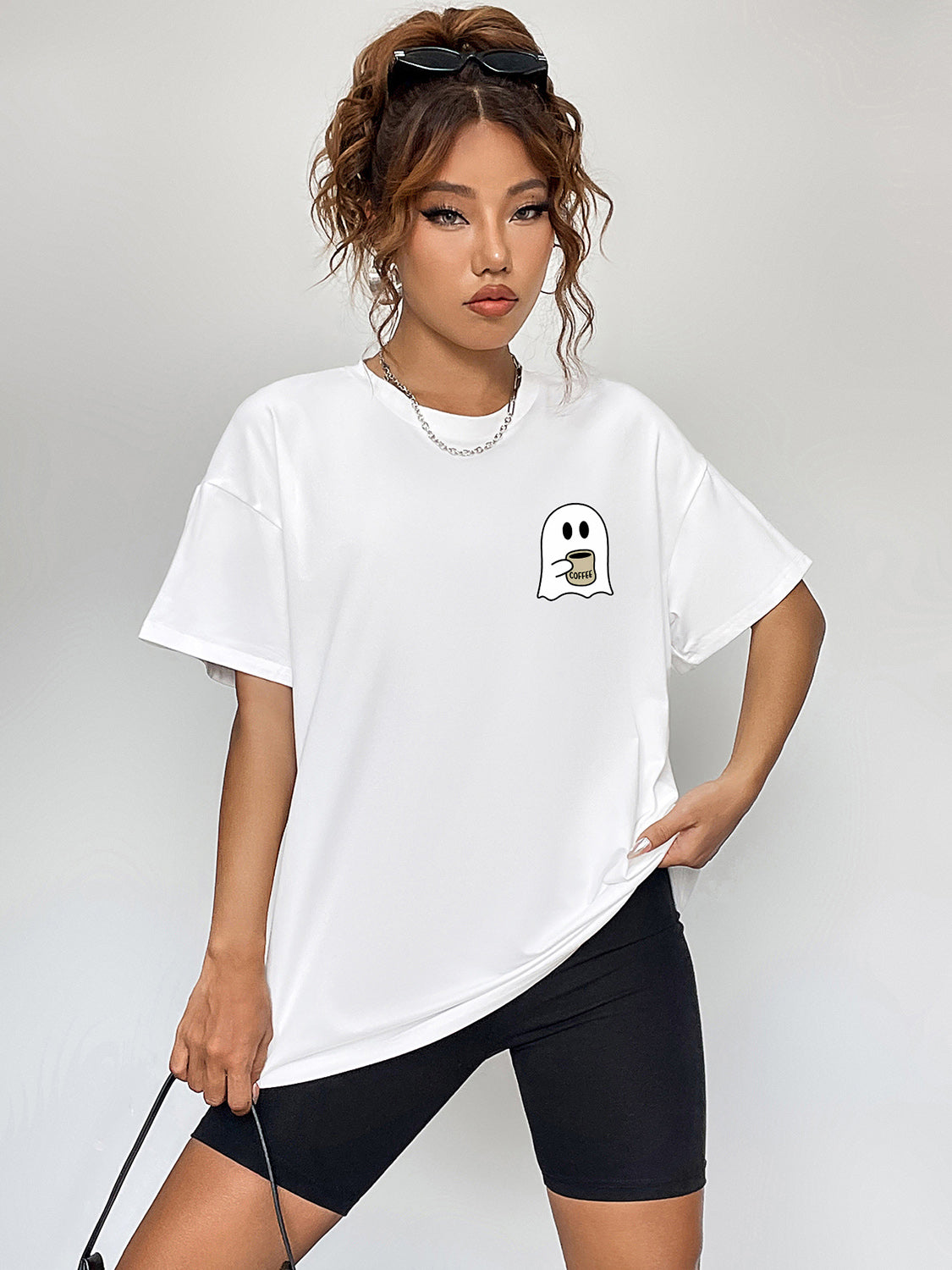 Ghost Graphic Round Neck Short Sleeve T-Shirt