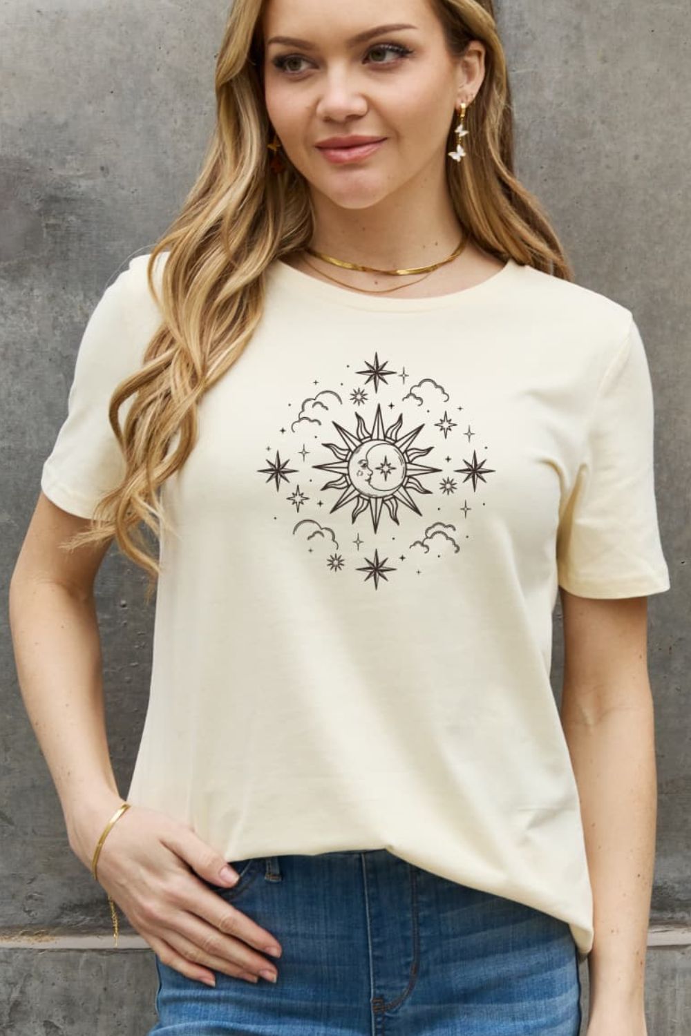 Celestial Graphic Round Neck Short Sleeve T-Shirt