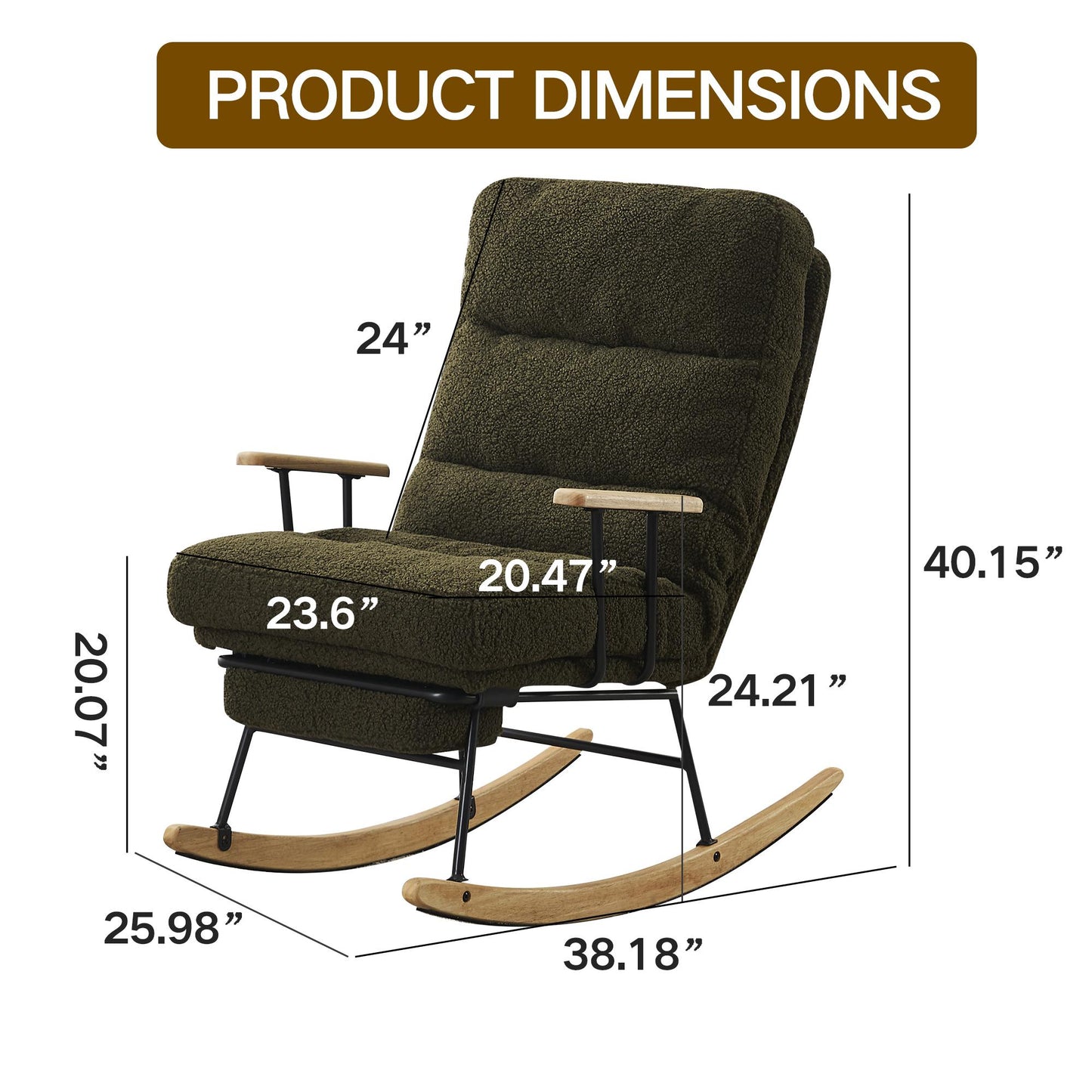 Modern Gliding Rocking Chair with Adjustable Recline, High Back & Retractable Footrest for Living Room, Bedroom, and Nursery