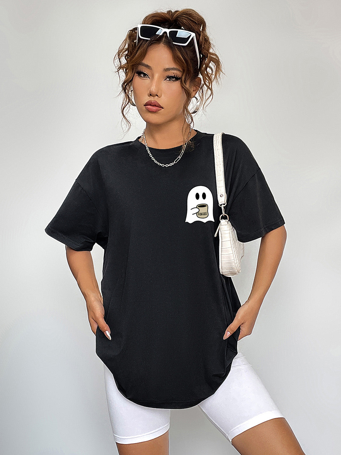 Ghost Graphic Round Neck Short Sleeve T-Shirt