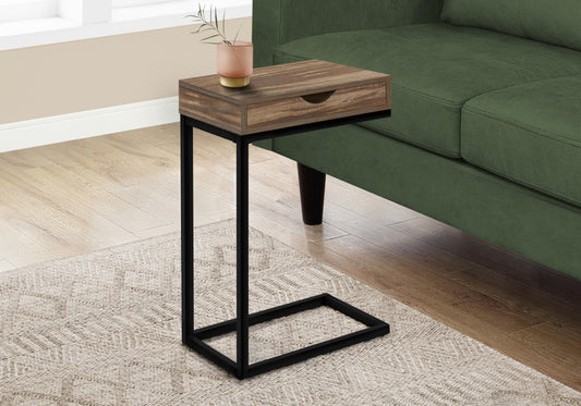 Modern Rustic Wood C-Shape Accent Table with Drawer for Living Room, Bedroom, or Home Office