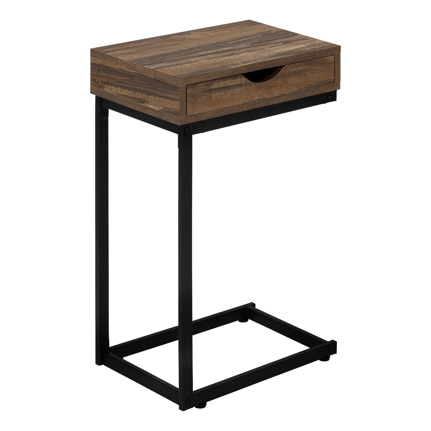 Modern Rustic Wood C-Shape Accent Table with Drawer for Living Room, Bedroom, or Home Office