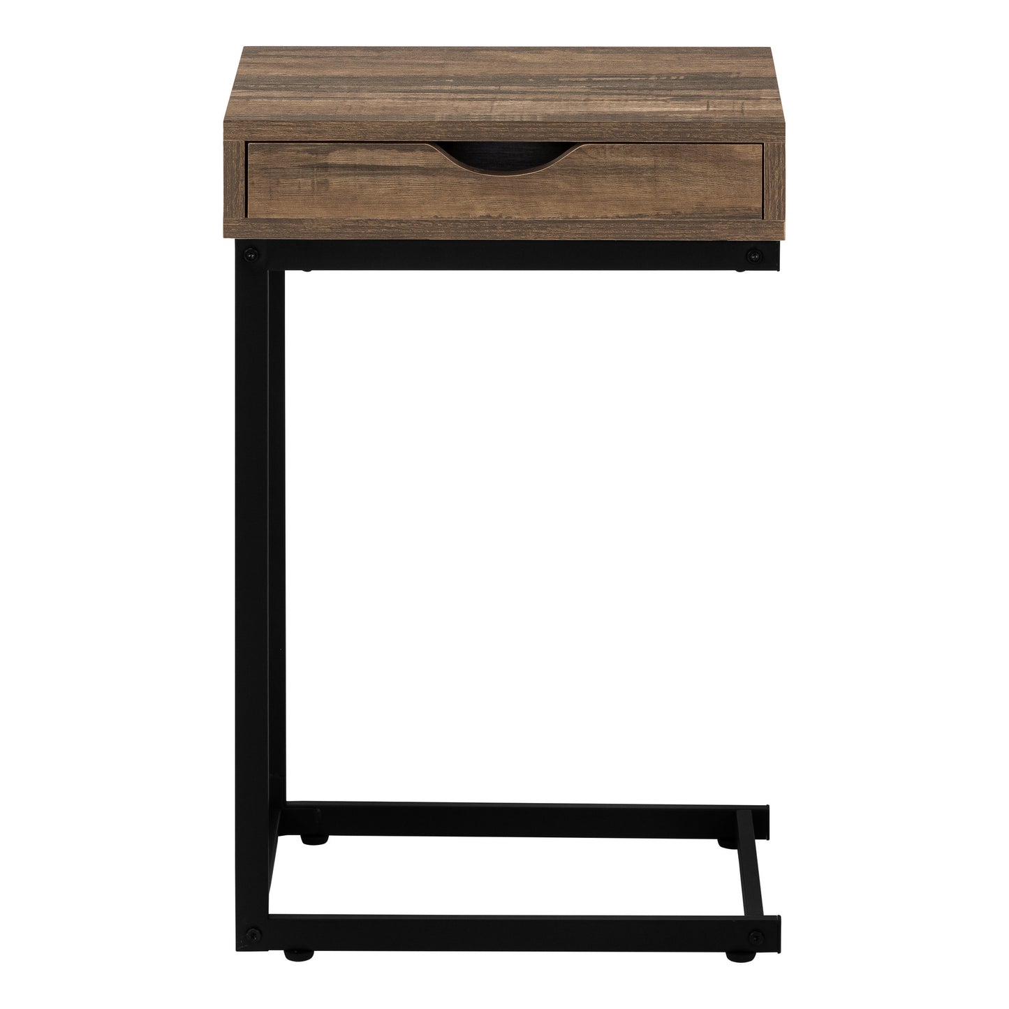 Modern Rustic Wood C-Shape Accent Table with Drawer for Living Room, Bedroom, or Home Office