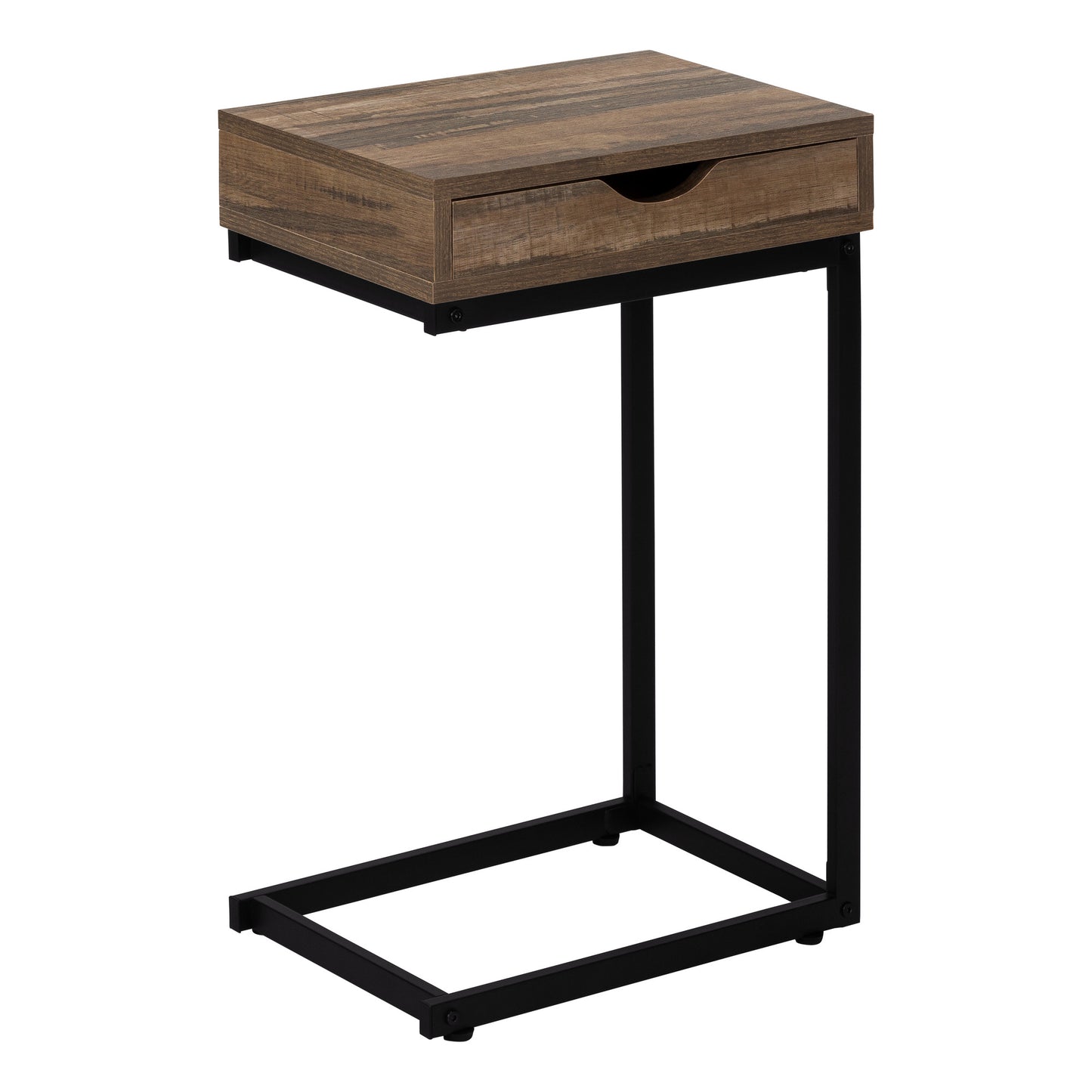 Modern Rustic Wood C-Shape Accent Table with Drawer for Living Room, Bedroom, or Home Office