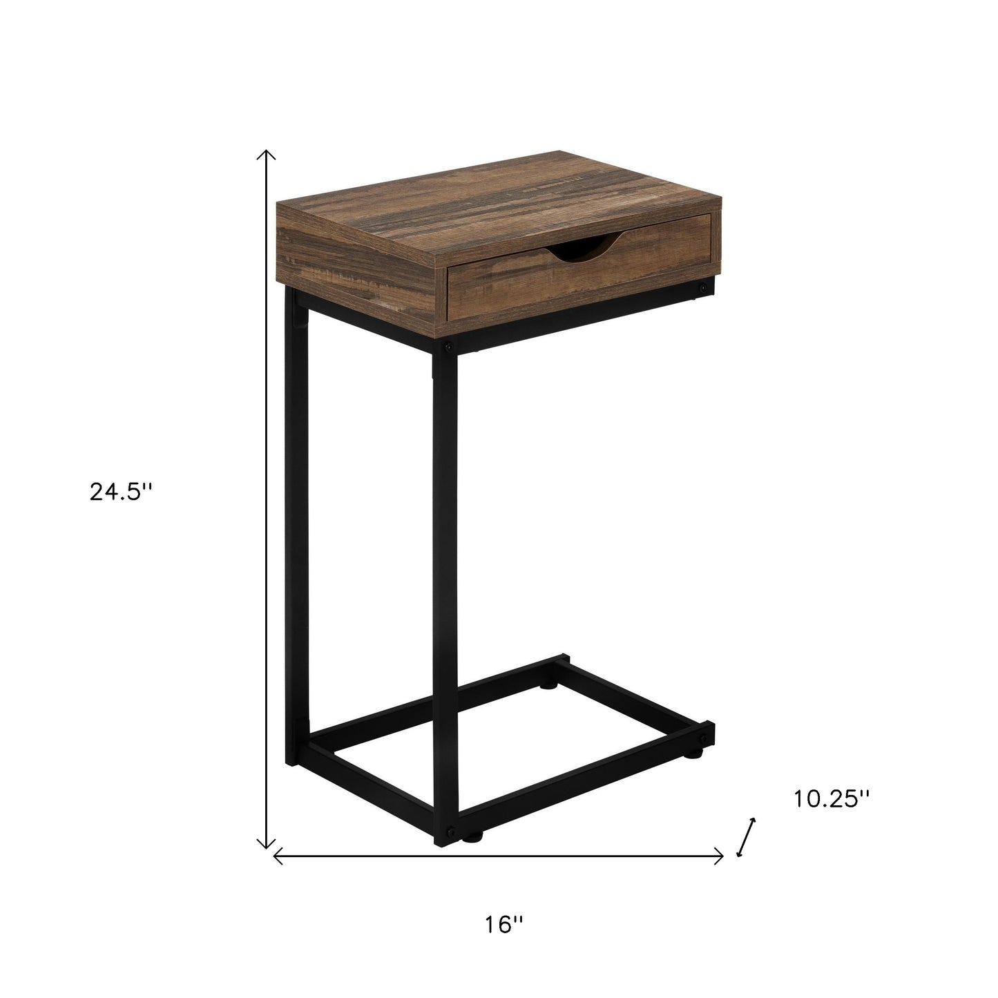 Modern Rustic Wood C-Shape Accent Table with Drawer for Living Room, Bedroom, or Home Office