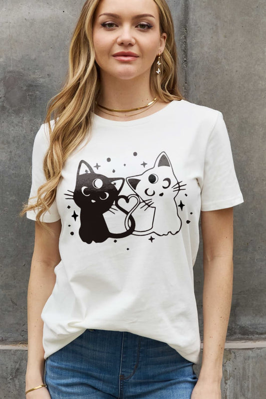 Cats Graphic Round Neck Short Sleeve T-Shirt