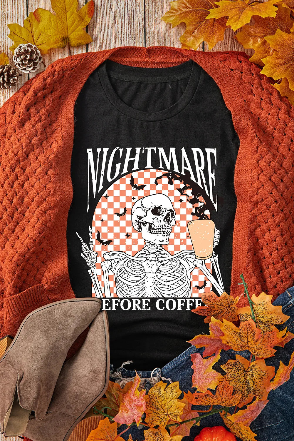 Nightmare Before Coffee Graphic Tee Round Neck Short Sleeve