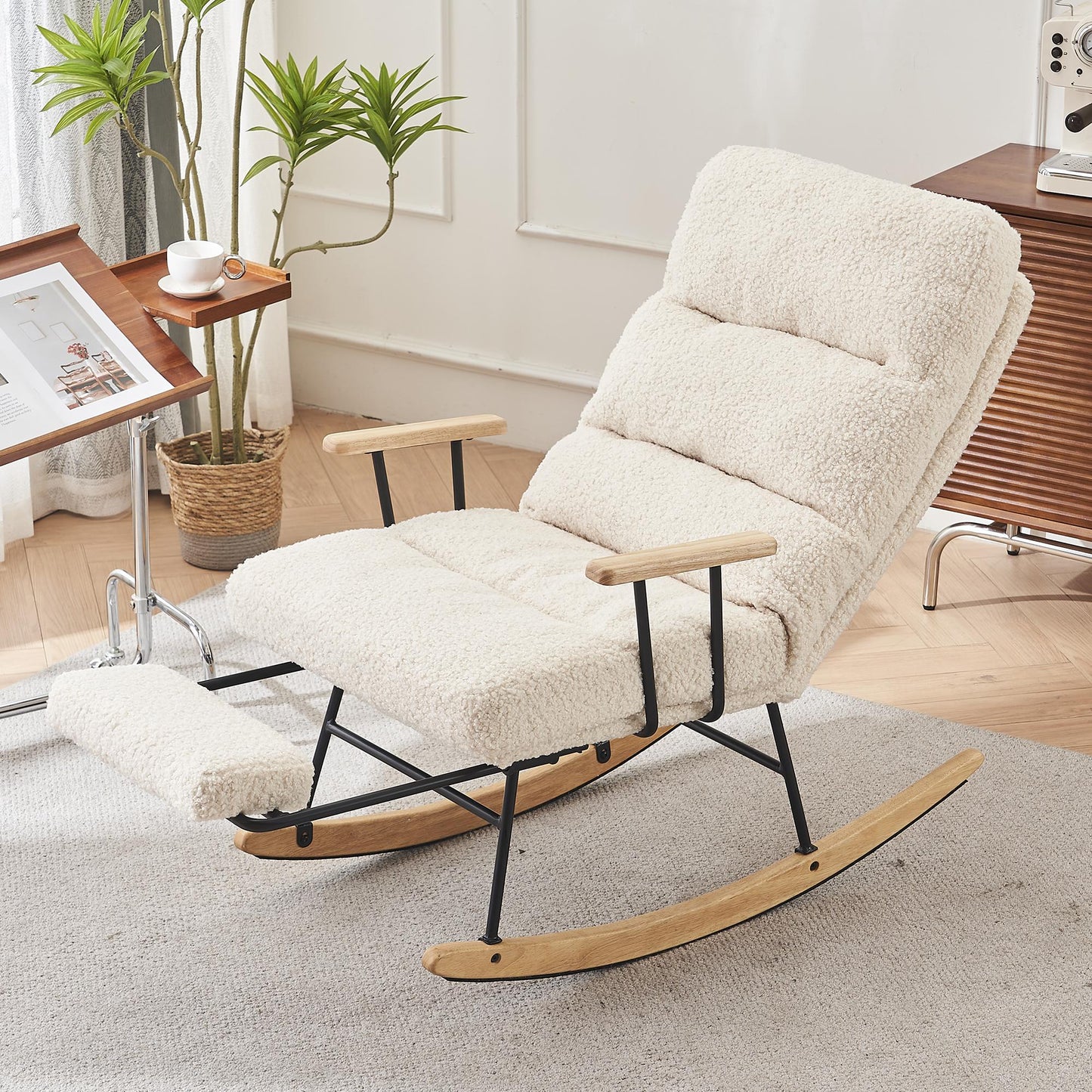 Modern Gliding Rocking Chair with Adjustable Recline, High Back & Retractable Footrest for Living Room, Bedroom, and Nursery