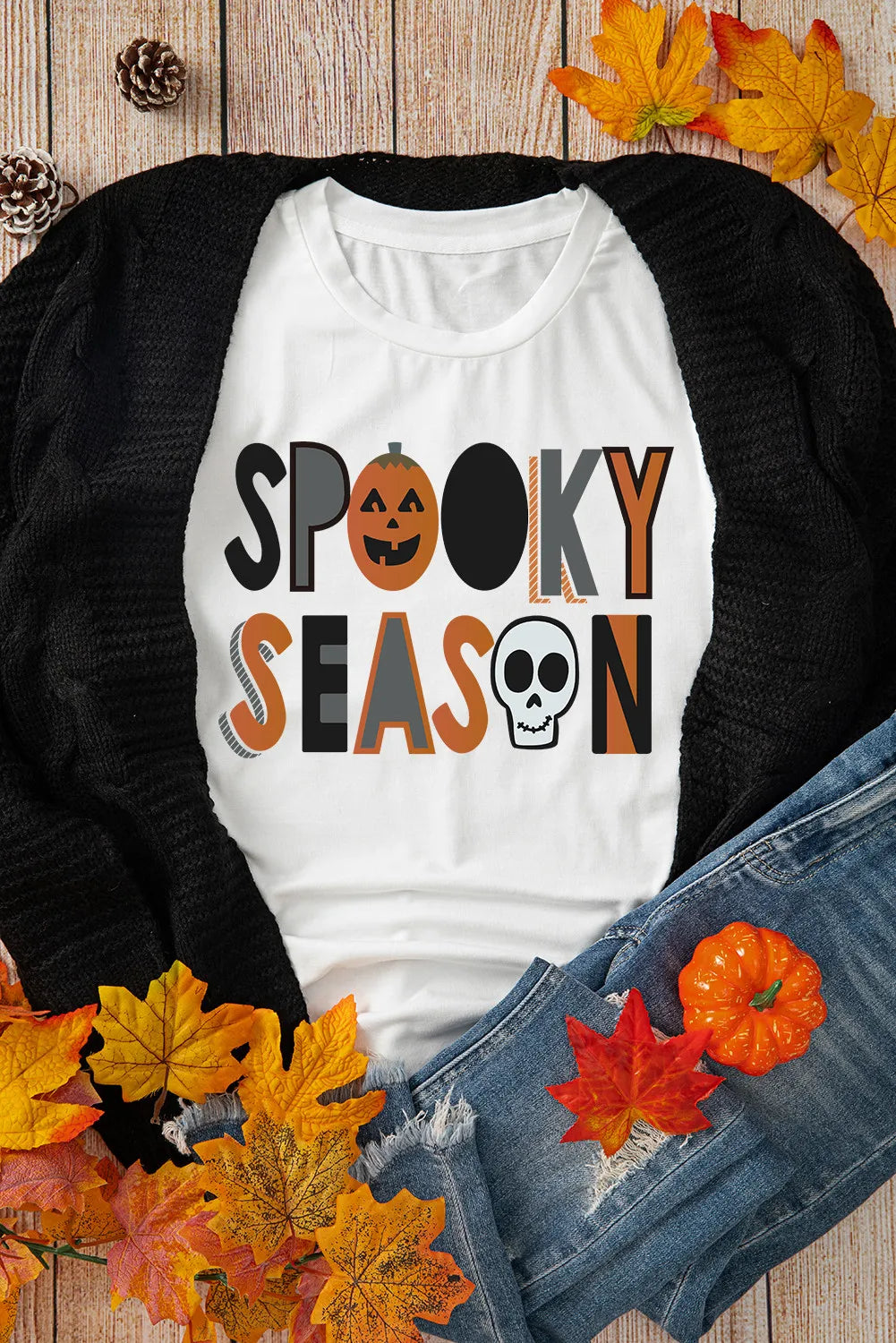 Spooky Season Letter Graphic Round Neck Short Sleeve T-Shirt