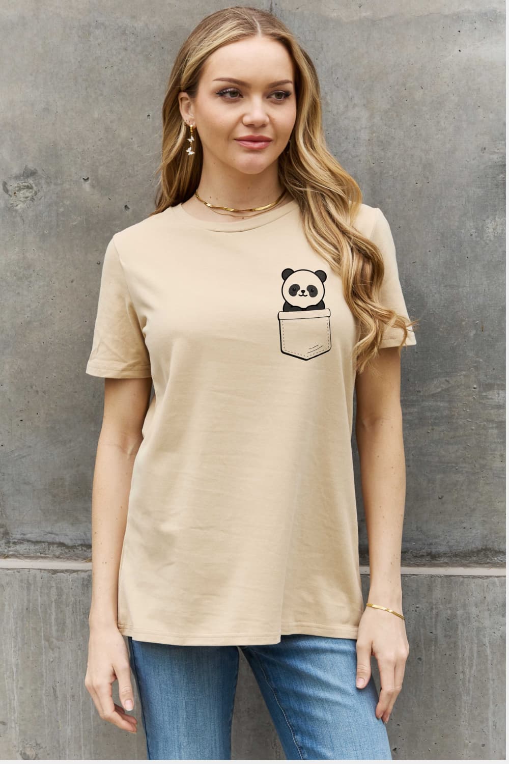 Panda Graphic Round Neck Short Sleeve T-Shirt