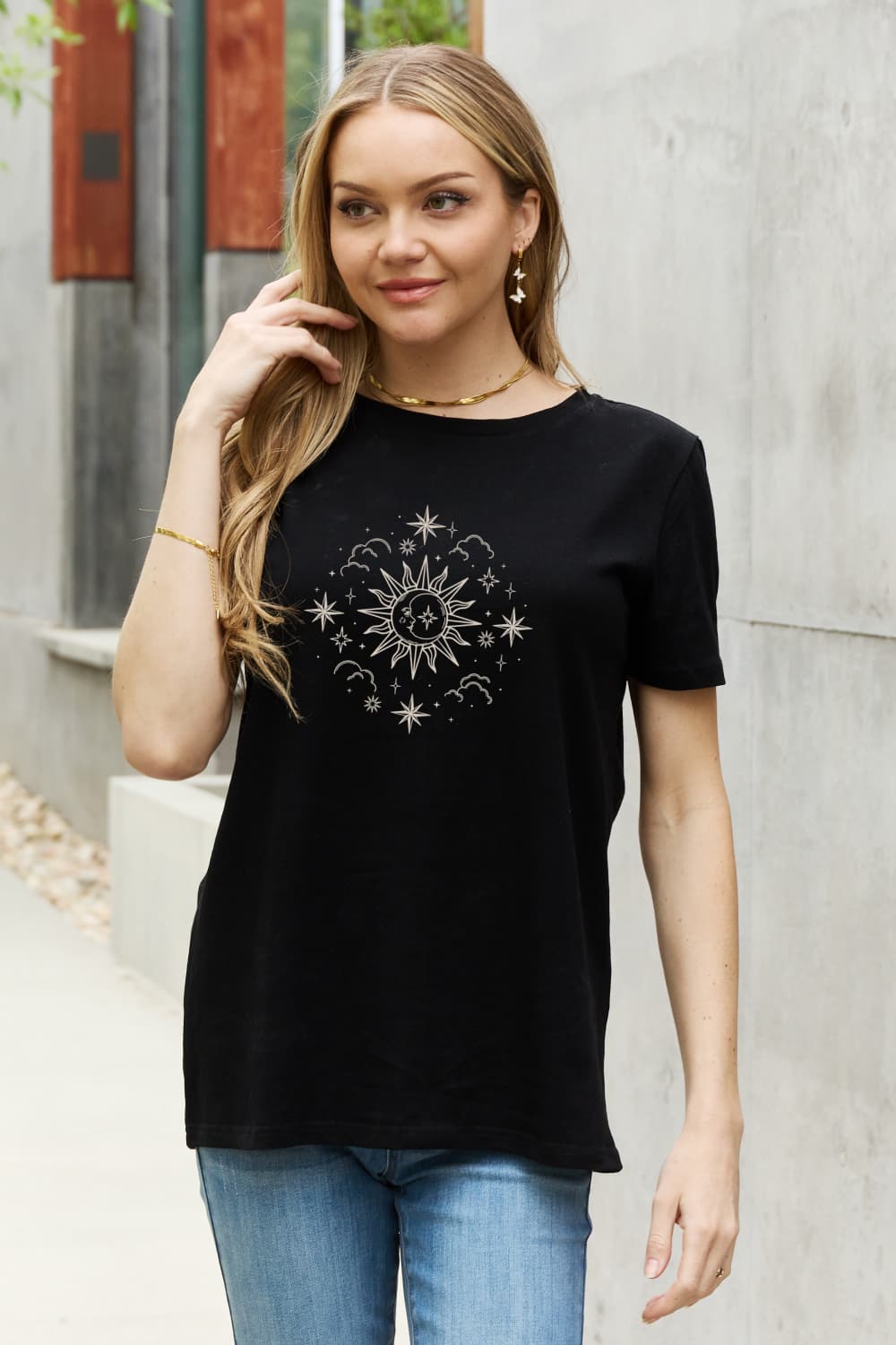 Celestial Graphic Round Neck Short Sleeve T-Shirt