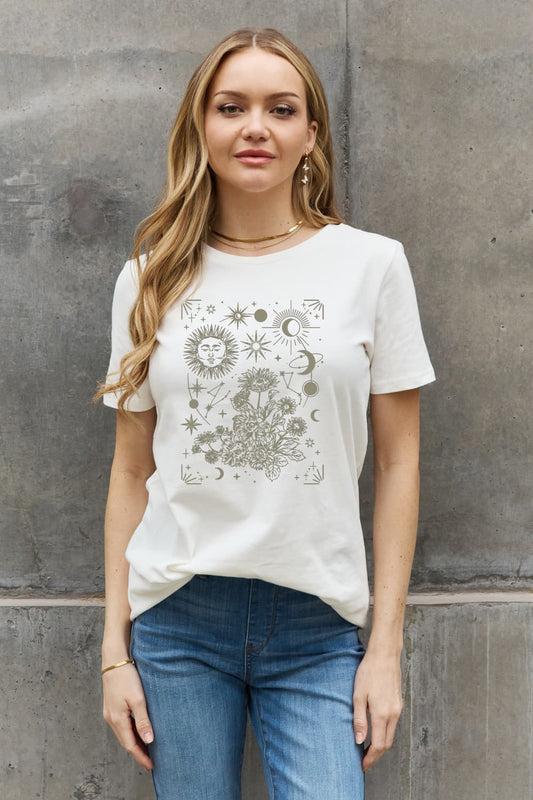 Celestial Graphic Round Neck Short Sleeve T-Shirt