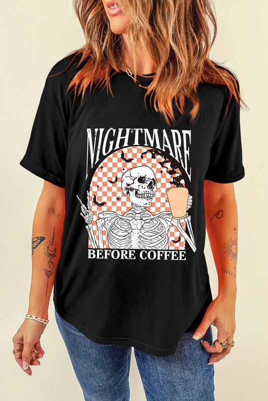 Nightmare Before Coffee Graphic Tee Round Neck Short Sleeve