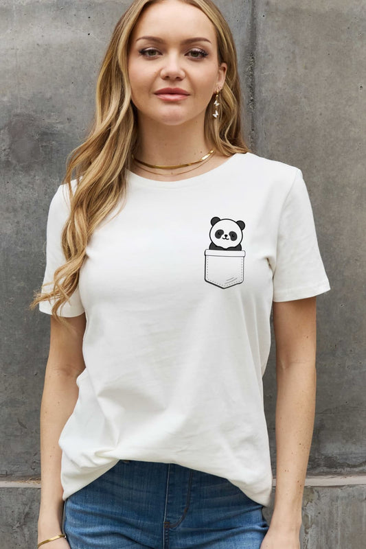 Panda Graphic Round Neck Short Sleeve T-Shirt