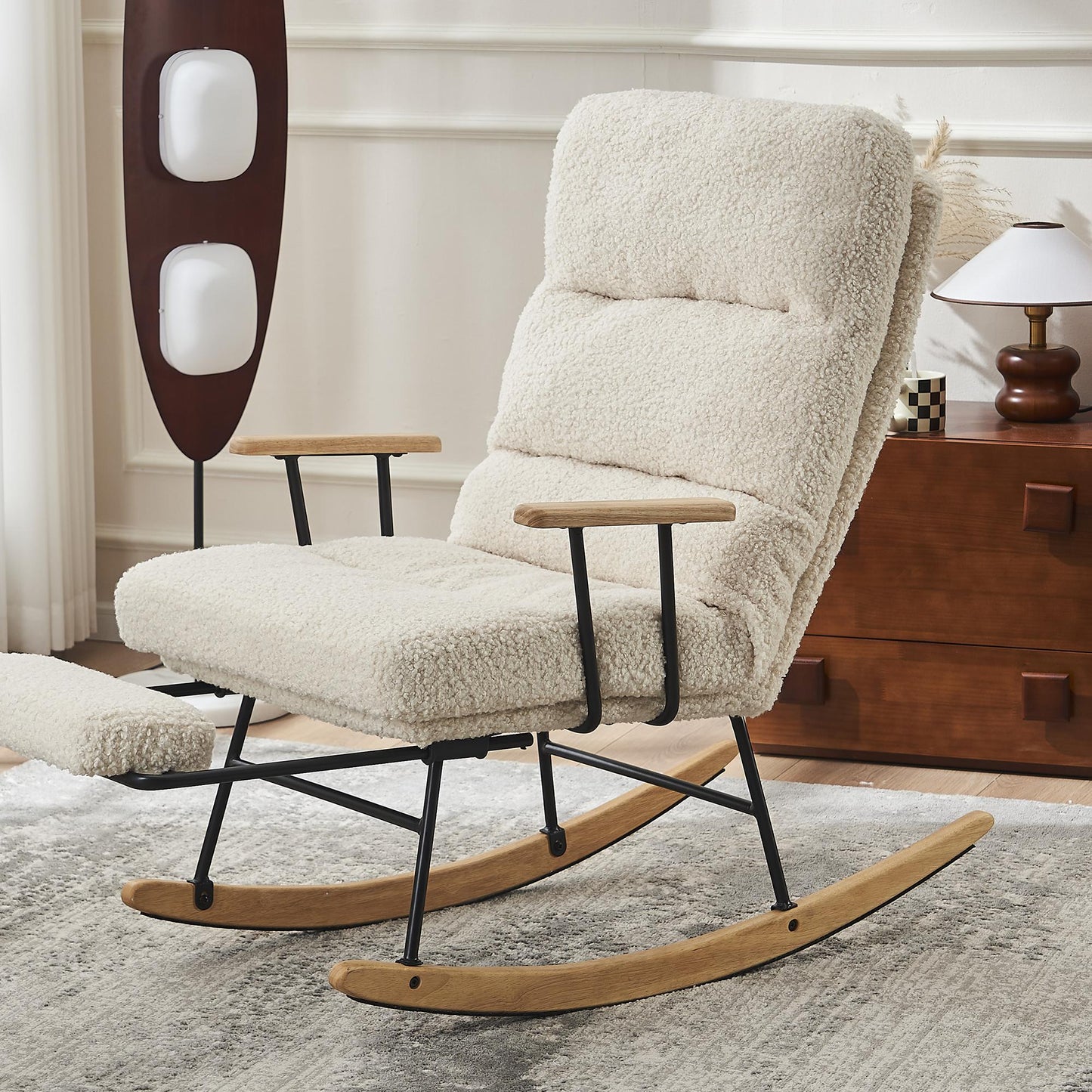 Modern Gliding Rocking Chair with Adjustable Recline, High Back & Retractable Footrest for Living Room, Bedroom, and Nursery