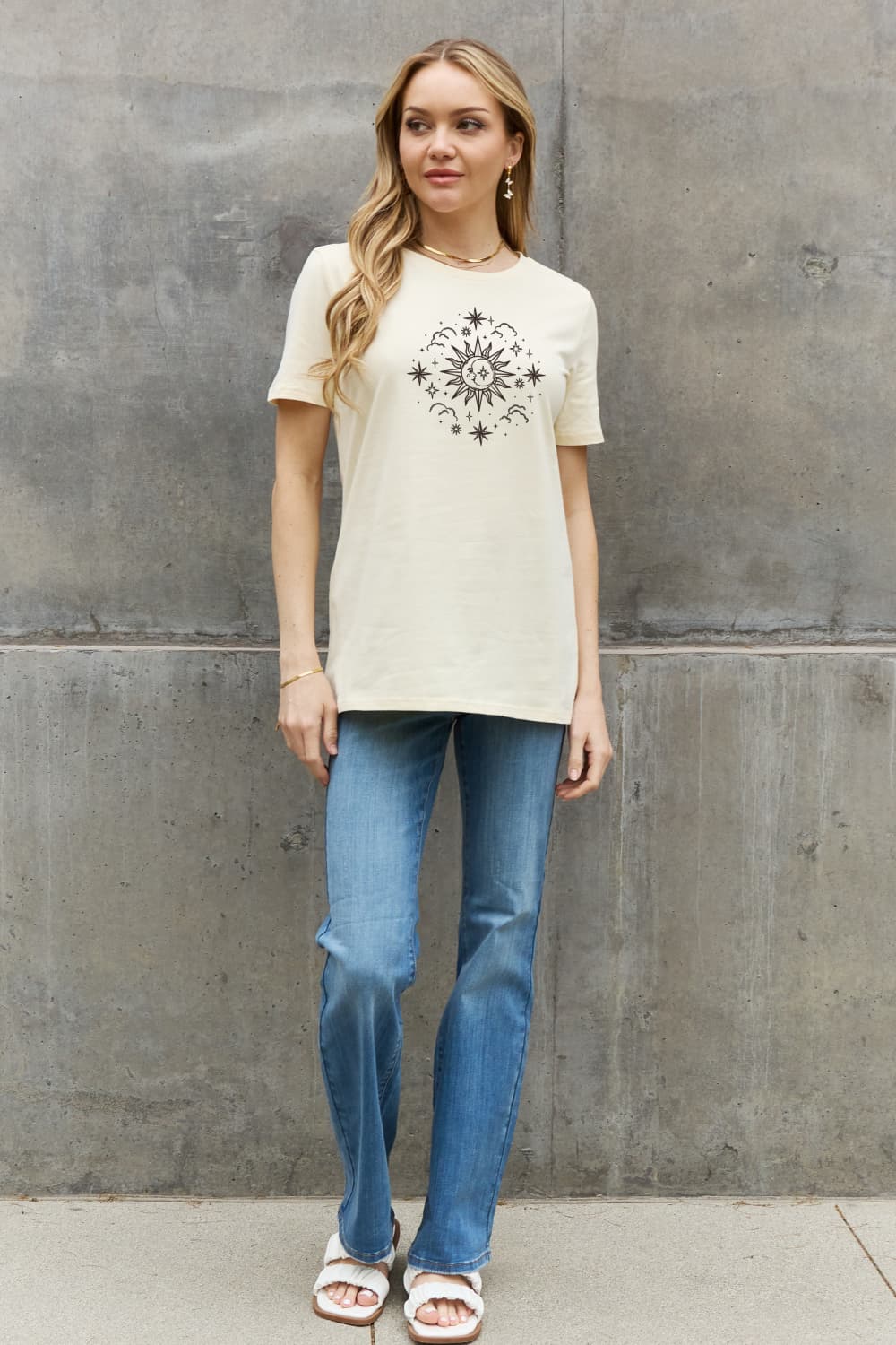 Celestial Graphic Round Neck Short Sleeve T-Shirt