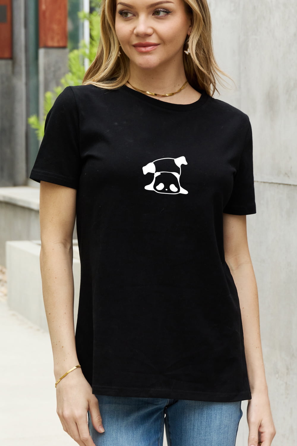 Panda Graphic Round Neck Short Sleeve T-Shirt