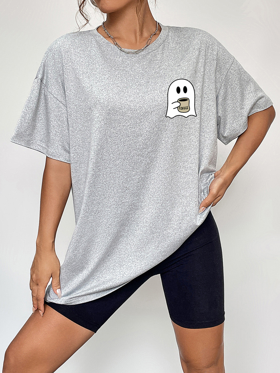 Ghost Graphic Round Neck Short Sleeve T-Shirt