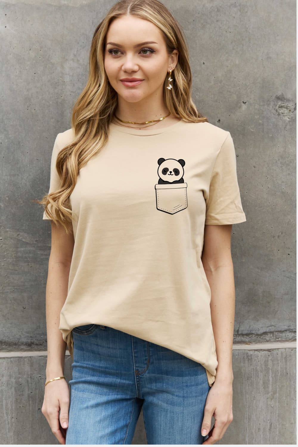 Panda Graphic Round Neck Short Sleeve T-Shirt