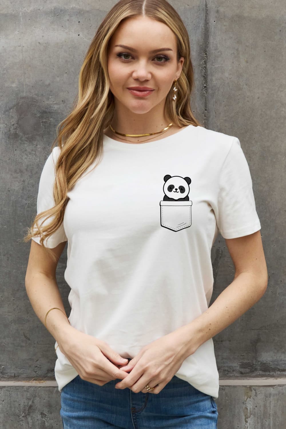 Panda Graphic Round Neck Short Sleeve T-Shirt