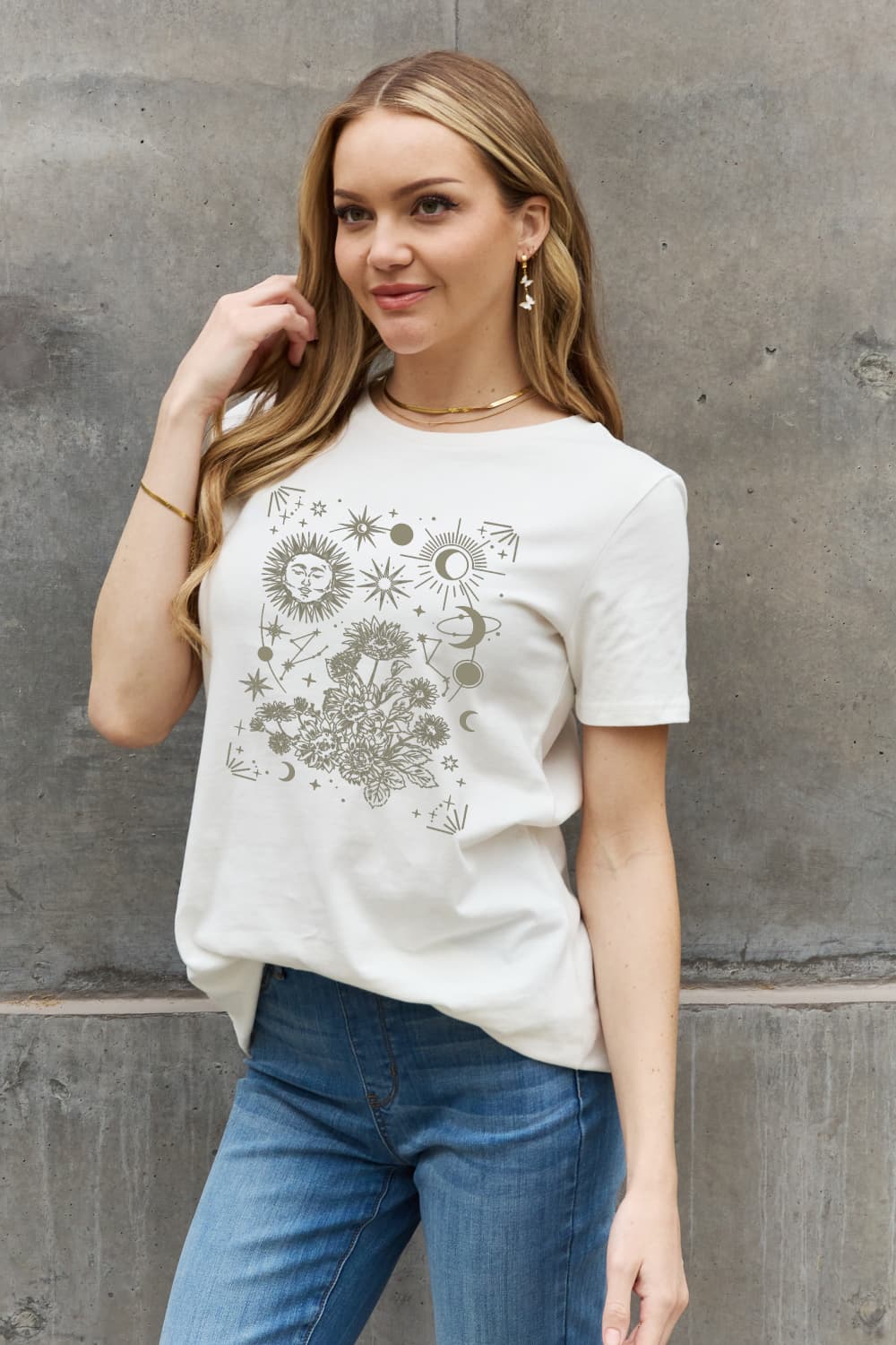 Celestial Graphic Round Neck Short Sleeve T-Shirt