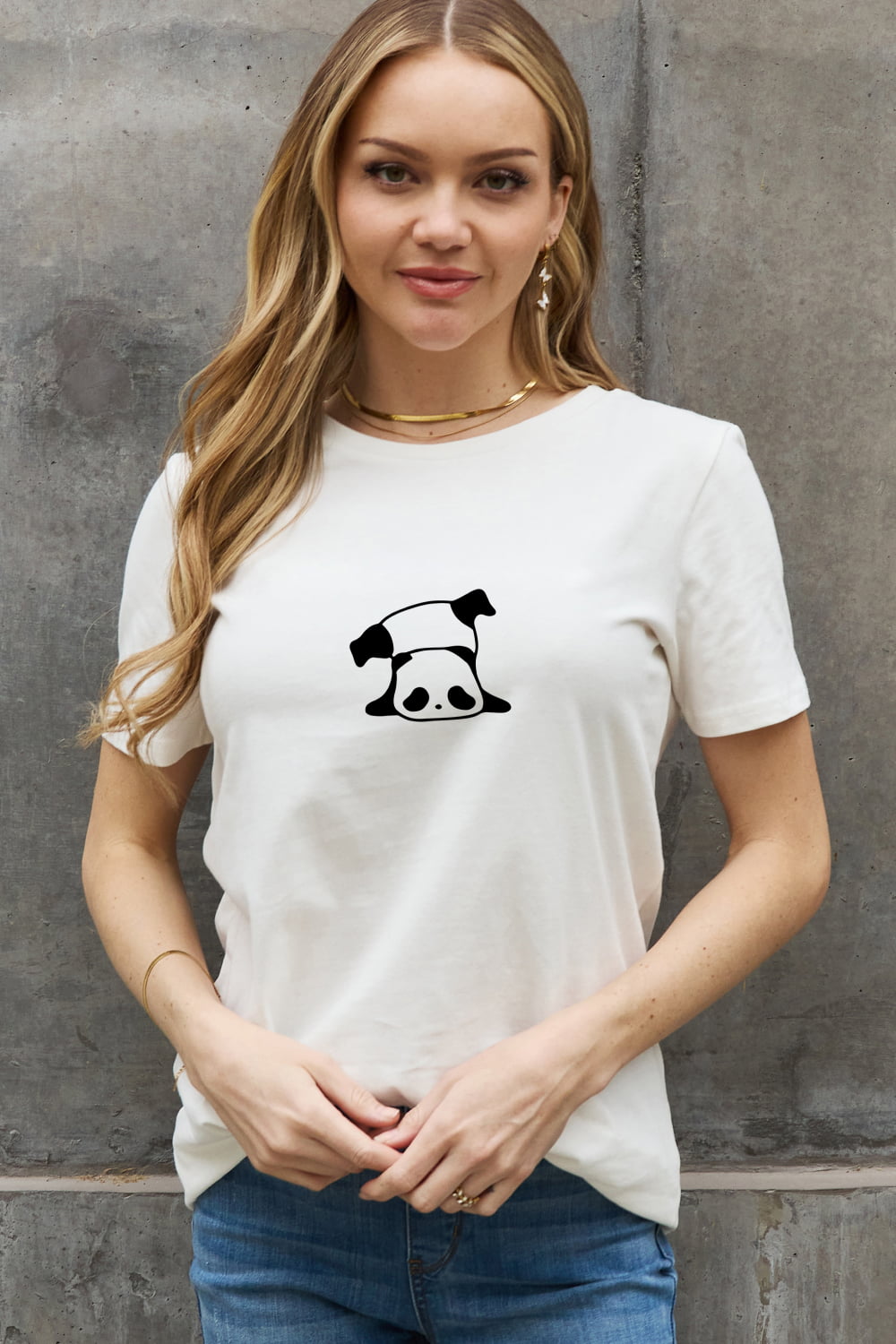 Panda Graphic Round Neck Short Sleeve T-Shirt