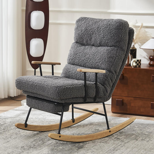 Modern Gliding Rocking Chair with Adjustable Recline, High Back & Retractable Footrest for Living Room, Bedroom, and Nursery