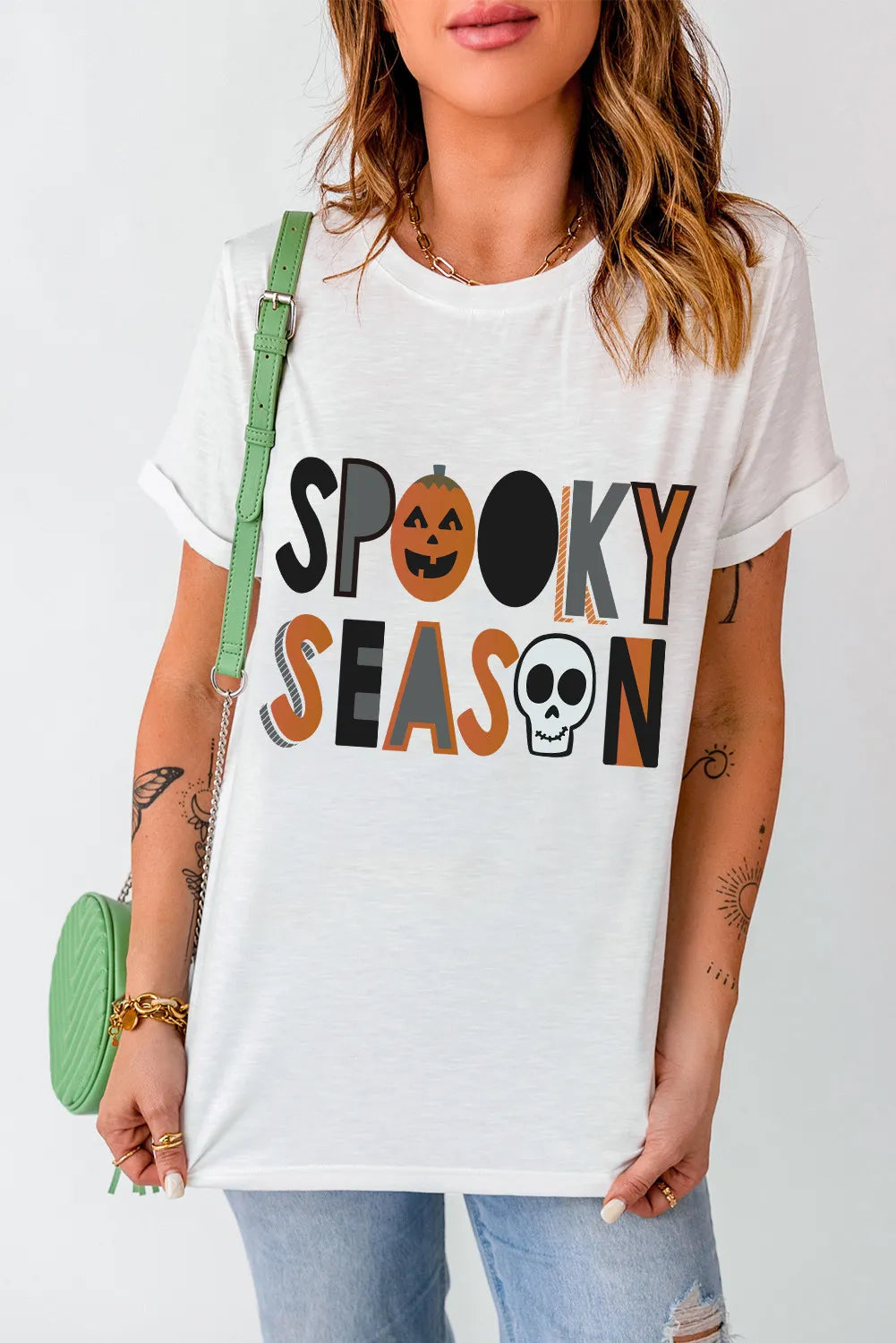 Spooky Season Letter Graphic Round Neck Short Sleeve T-Shirt